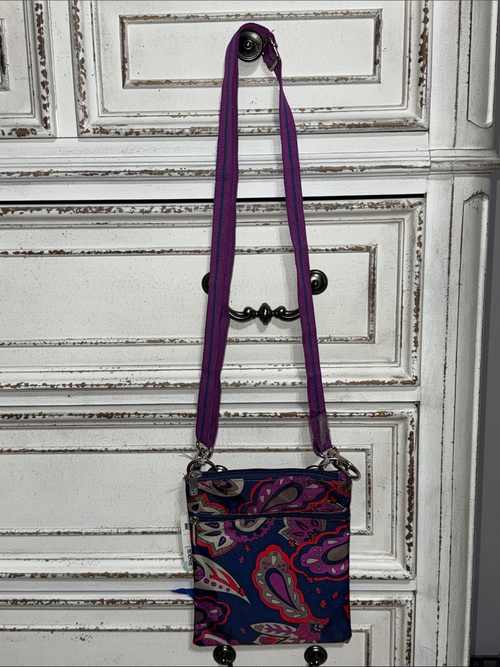 Crossbody Bag Colorful Paisley Boho Small Purse Adjustable Strap Blue Purple Red - Picture 3 of 10
